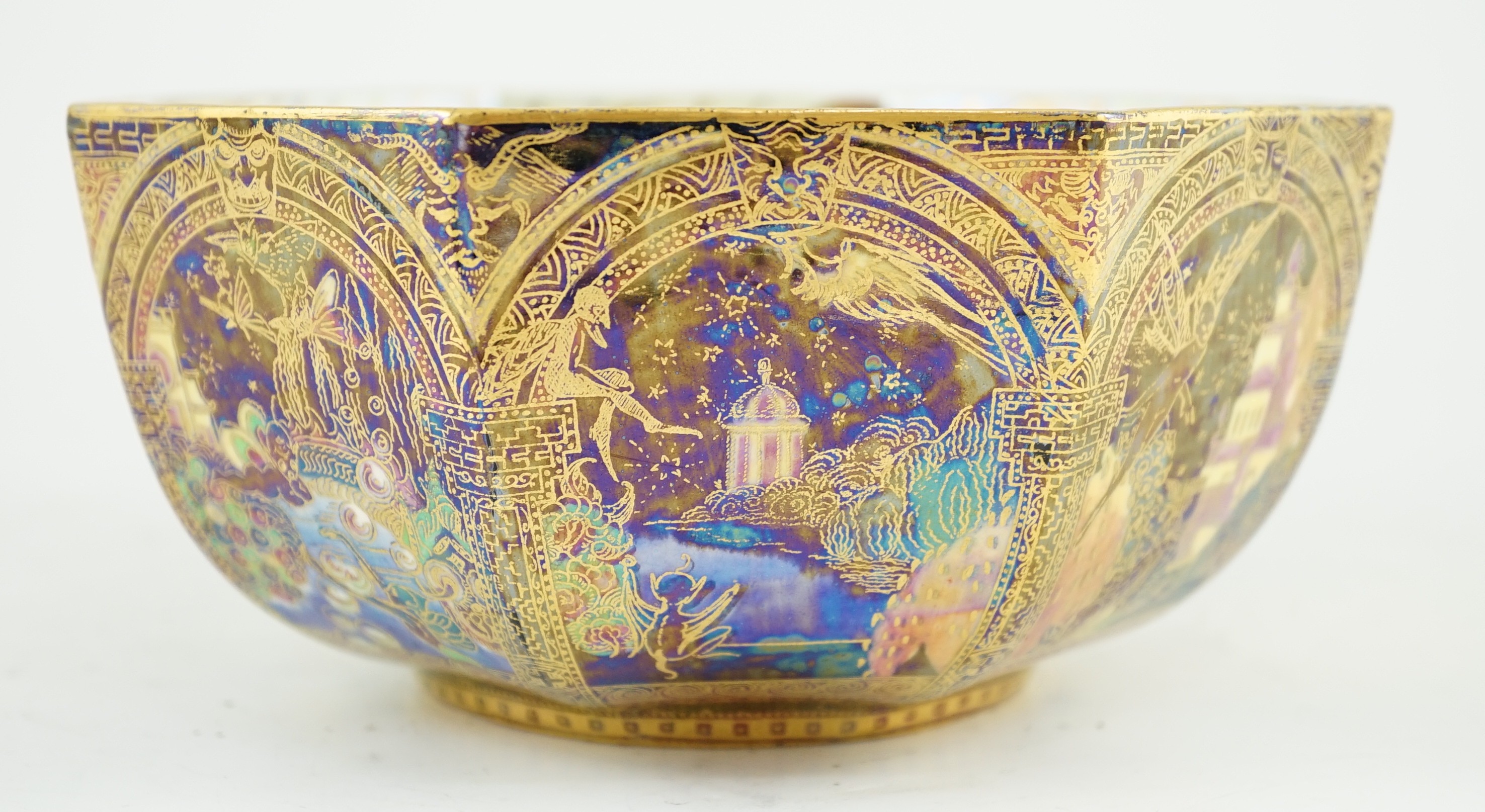 A Wedgwood Fairyland lustre octagonal bowl, designed by Daisy Makeig-Jones, pattern Z4968, 18cm wide